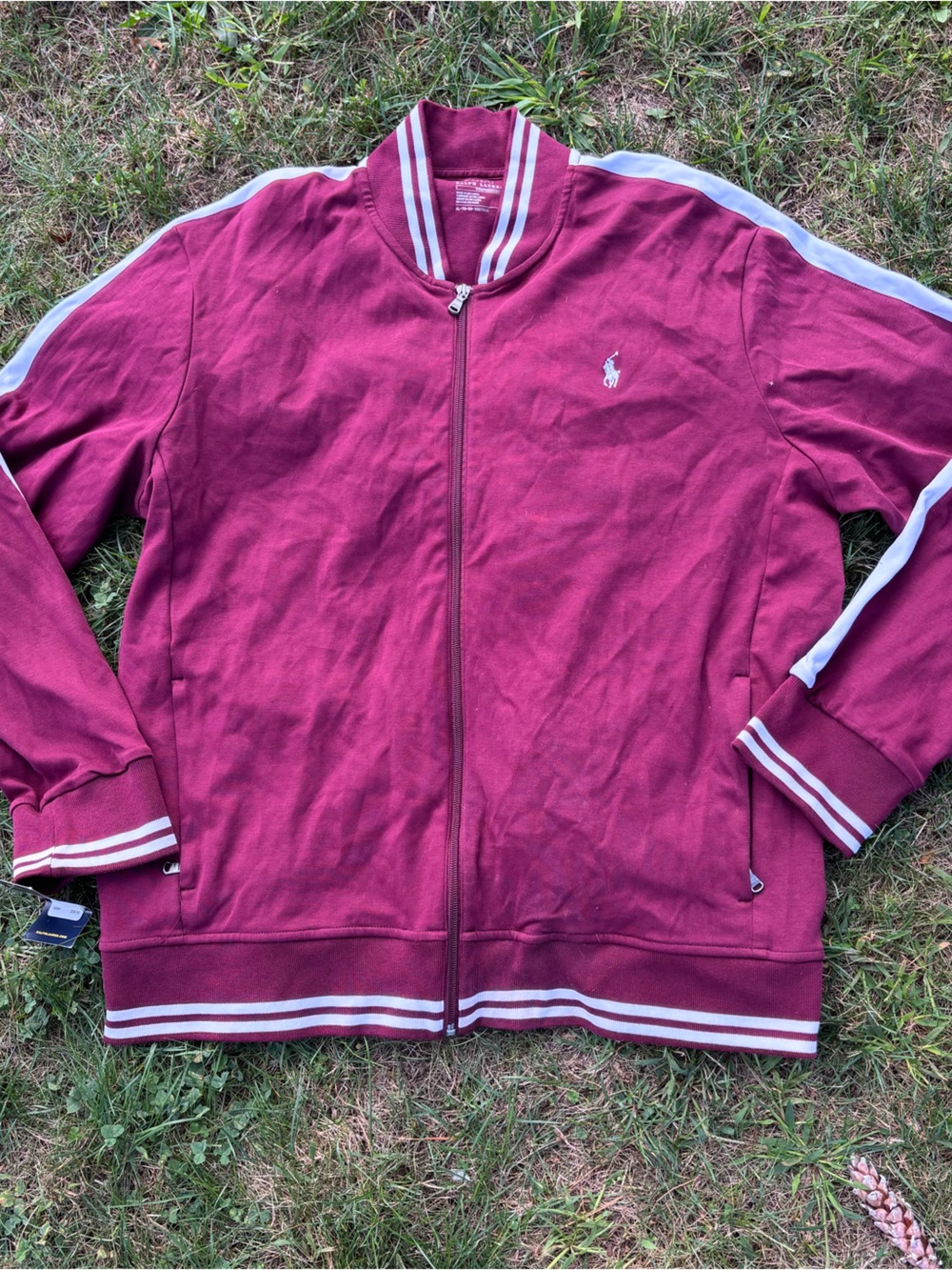 Polo by Ralph Lauren Maroon Bomber Jacket with White Stripe Trim